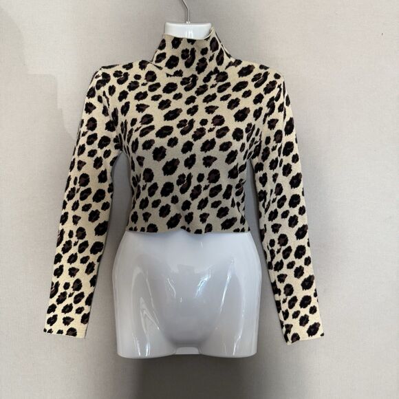 Zara Jacquard Knit Leopard Top Small Animal Print Long Sleeve Sweater Backless - Picture 4 of 9